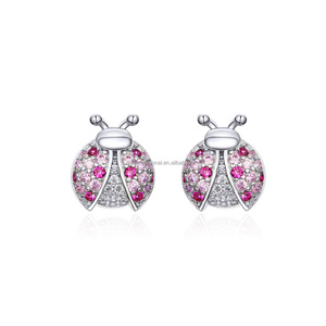 Dainty 925 in <span class=keywords><strong>argento</strong></span> Sterling <span class=keywords><strong>coccinella</strong></span> <span class=keywords><strong>orecchini</strong></span> alla moda Cubic Zirconia gemma con animali <span class=keywords><strong>orecchini</strong></span> da donna - Product Image 1