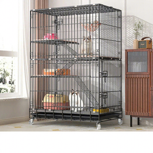 Villa para Gatos Plegable <span class=keywords><strong>de</strong></span> 2-4 Niveles con Patrón Sólido, Mansión Interior para Mascotas con Plataformas Extra Anchas, Jaula Metálica con Ruedas en Caja para Gatos Grandes - Product Image 1
