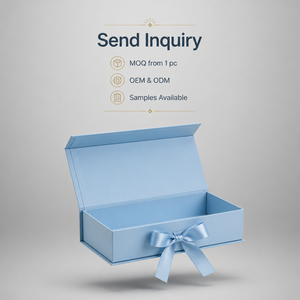 Boîte cadeau pliable magnétique de luxe A4 bleu ciel en carton recyclable avec ruban et nœud, finition mate, directement de l'usine pour la vente au <span class=keywords><strong>d</strong></span>étail - Product Image 6