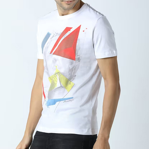 Men's White <b>Geometric</b> Print Short Sleeve O-Neck T-<b>Shirt</b> Casual Regular Fit Cotton Jersey Breathable Streetwear Top - Product Image 2