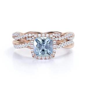 แหวนเงินแท้ 925 ประดับอะความารีนและเพทาย 1.75 กะรัต ดีไซน์รัศมี แหวนหมั้นหรูหราประดับอะความารีนสีน้ำเงินและเพทาย - Product Image 3