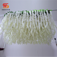 Wisteria artificielle en soie blanche lisse suspendue, hydrangea, fleur décorative pour mariage, mur, intérieur, extérieur, événement