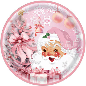 Ensemble de vaisselle de fête de Noël sur le thème du Père Noël rose, assiettes en papier, gobelets, nappe, 40-60 pièces, décorations jetables - Product Image 2
