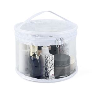 High Quality Custom Size Transparent Clear PVC White Round Shape Toiletry Cosmetic <b>Makeup</b> <b>Case</b> Pouch Bag with Zipper Handle - Product Image 4