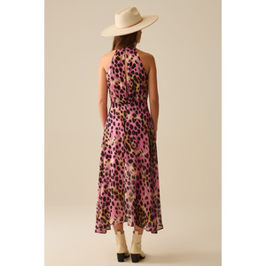 Crossed Halter Neck Midi Dress in Pink and Black Animal Print - Product Image 2