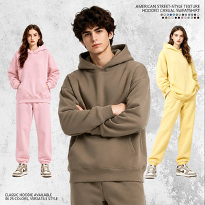 Sweat-shirt à capuche unisexe en coton-polyester 350g doublé, coupe décontractée, couleur unie, style streetwear, collection Automne/Hiver 2026 - Product Image 3