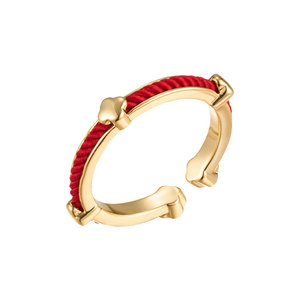 Red <b>String</b> Four Leaf Clover Open Ring Brass Plated <b>Gold</b> Twisted Cord Adjustable Unisex Jewelry Gift - Product Image 5