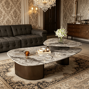 Table basse en <span class=keywords><strong>quartz</strong></span> artificiel artisanal irrégulier, style européen moderne, pierre sculptée antique sur mesure - Product Image 1