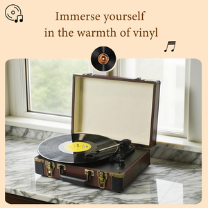 Tourne-disque rétro en cuir OEM ODM, 3 vitesses, Hi-Fi stéréo, lecteur <span class=keywords><strong>de</strong></span> disques vinyles LP avec haut-parleurs intégrés pour cadeaux <span class=keywords><strong>de</strong></span> Noël - Product Image 2