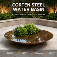 Bassin à eau en acier corten pour jardin, jardinière et bain d'oiseaux modernes en acier corten, décoration paysagère extérieure