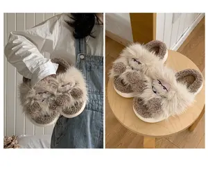 2024 à la mode moelleux Animal pantoufles femmes chaud confortable mousse à mémoire pantoufles hiver peluche maison chaussures