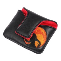 Housse de putter de golf carrée en cuir PU noir avec broderie loup et fermeture magnétique pour putter mallet de grande taille, idéale pour le dropshipping