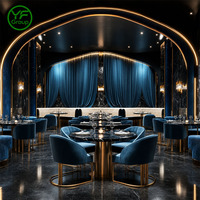 Ensemble de mobilier de restaurant sur mesure en cuir avec table en marbre et chaises à structure métallique pour salle de banquet