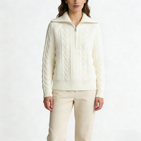 Pull en cachemire pour femme, col large, demi-zip, tricot torsadé épais, chaud et décontracté pour l'hiver