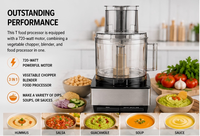 Robot culinaire JingXin 720W, hachoir à légumes 14 tasses, moulin à viande, mixeur, trancheuse, râpe, machine de cuisine