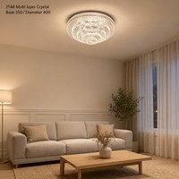 Plafonnier encastré 400 mm, style lustre en cristal tendance, élégant, profil bas, glamour et raffiné pour chambre et salon