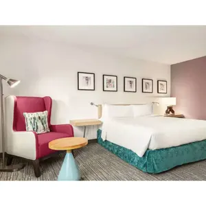 ガーデンインブルーム寝室セットヒルトンホテル家具木製キングサイズベッドラウンジチェアカスタムケースフードモダンスタイル