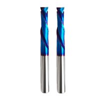 Fraise à queue CNC en carbure de tungstène RUIMENG F2244, 45° de hélice, 2 dents, queue de 1/4 pouce, revêtement Nano Bleu, OEM pour le bois