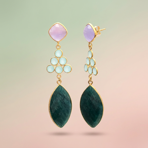 Magnifiques boucles d'oreilles ethniques pendantes plaquées or avec pierres de quartz pour femmes, idéales pour les mariages et les soirées - Product Image 3