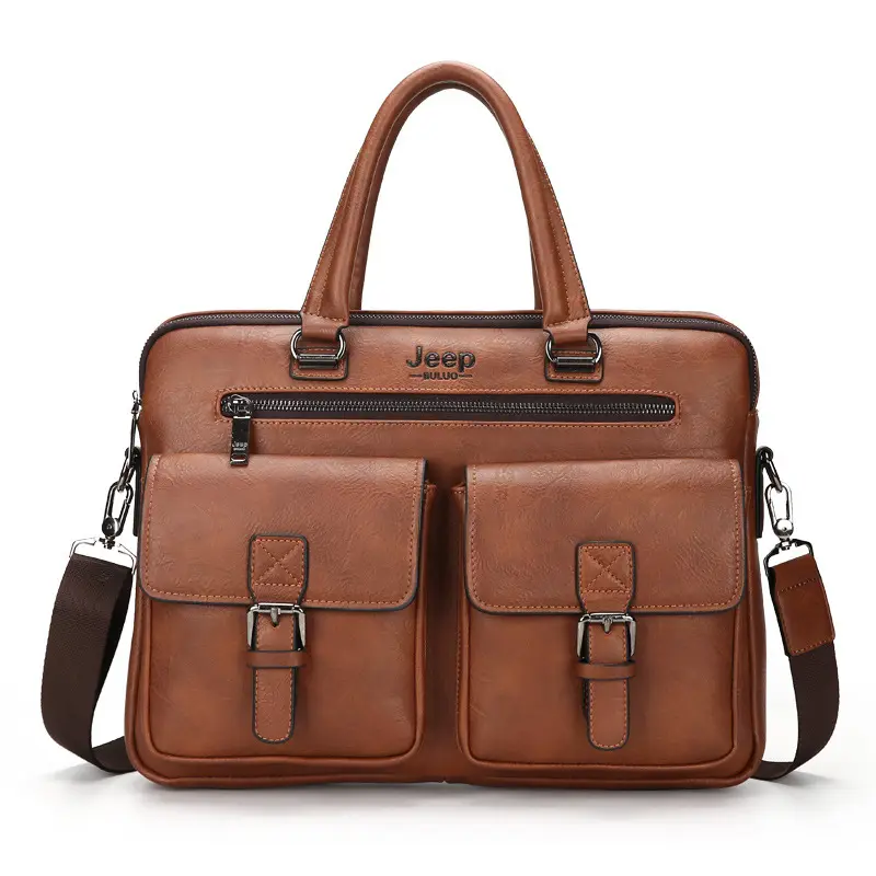 Luxury Brand Custom Wholesale Fashionable Waterproof Durable Business Black Brown Tote Cross-body PU Leather Men Laptop Bag