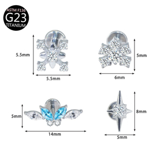 Perhiasan <span class=keywords><strong>Titanium</strong></span> yang Dapat Disesuaikan, Perhiasan Tindik Tubuh, Anting Stud Zirkonia Kubik, Anting Bibir Berlapis Emas untuk Wanita - Product Image 6