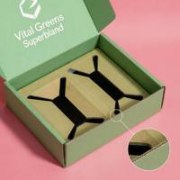 Boîte d'expédition en carton ondulé kraft écologique et recyclable avec insert, motif montagne soleil, impression couleur intégrale à l'intérieur, boîte cadeau durable