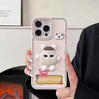 Coque de téléphone antichoc en TPU gaufré 3D motif dessin animé mignon avec diamants pour filles, compatible iPhone 7/8/Plus/XR/11/16/17 Pro Max