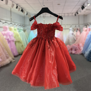 20253 Beautiful Off Shoulder Red Sequined Party Flower Girls Dresses For Kids - Product Image 1