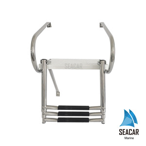 Échelle de bateau Seacar en acier inoxydable 304, plateforme blanche avec poignée courbée, trois marches rétractables, matériel marin - Product Image 3