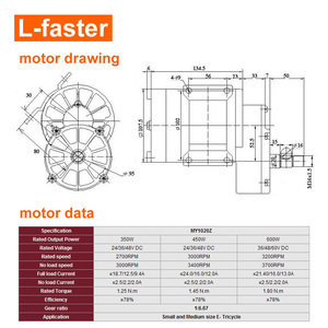L-faster MY1020Z <span class=keywords><strong>Kit</strong></span> de Conversión para Bicicleta Eléctrica/<span class=keywords><strong>Triciclo</strong></span>, Motor de Engranajes <span class=keywords><strong>con</strong></span> Escobillas de Baja Velocidad, 48V 450W, Batería de 27.5, Aluminio - Product Image 5