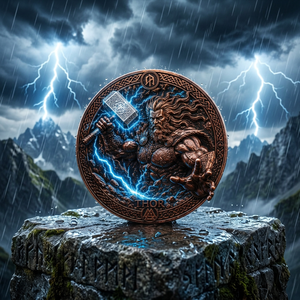Moneta Commemorativa Personalizzata 3D ad Alto Rilievo di Thor, Dio <span class=keywords><strong>Nordico</strong></span>, in Rame Anticato, Moneta Vichinga Mjolnir per Collezioni di Lusso - Product Image 2