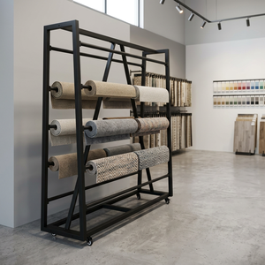 Espositore per Rotoli di Tessuto in Metallo, Espositore da Terra Bifacciale per Campioni, Scaffale per Showroom Tessili e Negozi - Product Image 3