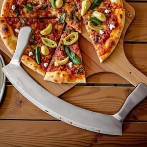 Couteau Mezzaluna à double manche de 12 pouces, coupe-pizza pour une découpe précise, acier inoxydable 18/0 avec finition laser - Product Image 1