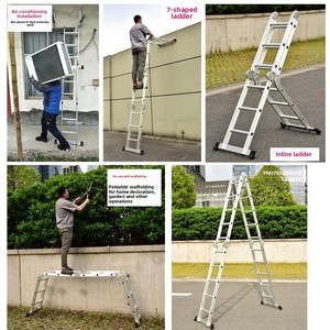 Escalera plegable multifuncional de aleación de aluminio con Marco en A, escalera de ingeniería recta telescópica gruesa moderna para el hogar, portátil - Product Image 4