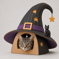 Maison pour chat en carton ondulé en forme de chapeau de sorcier, griffoir et tanière d'intérieur avec jouet étoile suspendu