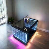 Panneau mural acrylique contemporain sur mesure à bulles d'eau avec éclairage LED à changement de couleur, écrans de comptoir de réception couleur personnalisée pour la décoration intérieure