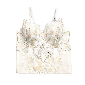 Haut de taille en arête de poisson français corset amincissant et serré broderie perlée bustier tubulaire à bretelles blanches - Product Image 5