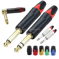 Colokan Audio Stereo TRS 6.35mm 1/4 Inci Berlapis Emas 3 Kutub Konektor Jack Solder DIY untuk Gitar Mixer Mikrofon Audio Panggung