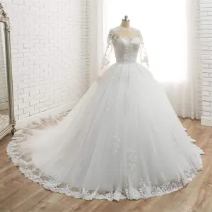 2024 оптовая продажа кружевные свадебные платья принцессы с кружевом с длинным рукавом плюс размер элегантный халат de marie