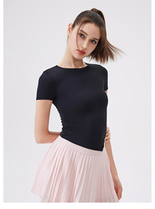 Wholesale Women Ruched Side <b>Asymmetrical</b> <b>Hem</b> Yoga Crop <b>Top</b> Short Sleeve Slim Fit Stretch Workout T-Shirt Gym Pilates Fitness Tee - Product Image 2