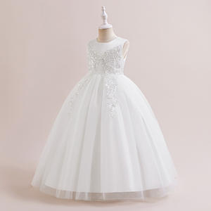Vestido de anfitrión de flores de princesa de satén blanco para vestido de noche de <span class=keywords><strong>pasarela</strong></span> de actuación de piano de comunión-para niña pequeña de verano de 8 a 12 años - Product Image 2
