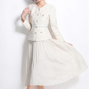 Elegant Women's Temperament Autumn New Set Coarse Flower <strong>Coat</strong>+chiffon Half <strong>Skirt</strong> Two-piece Dress Set - Product Image 6