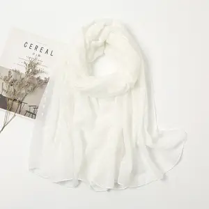 Good quality summer white thin dot scarf for women cotton material sunscreen scarf hijab factory wholesale