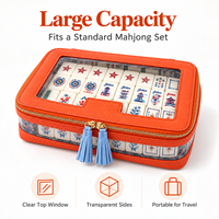 Sac de rangement portable pour tuiles de Mahjong en PU orange, style américain, avec fenêtre transparente et coque rigide, vente en gros