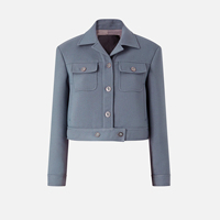 Veste décontractée femme automne-hiver, service OEM, manteau en jean boutonné pour femme, doublure en laine, motif uni, technique délavée, col montant