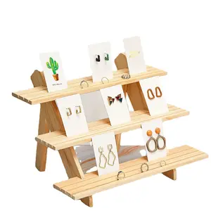 3 Tiers Wooden Earring Display Rack Jewelry Rings Shelf Watch Stand Holder Wood Stand Storage Shelf Rack Jewelry Rack