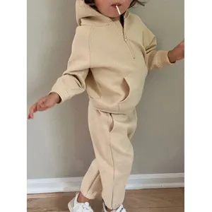 T25d1158 Custom Biologisch Katoen Baby Kids Trainingspakken Sport Kleding Hoodie Sweatsuit Kleding Dikker Pasgeboren Baby Hoodie Set