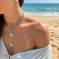 Collier avec pendentif en forme de cœur divisé en laiton plaqué or, incrustation de pierres de coquillage pavées de CZ, cadeau, fournisseur OEM ODM