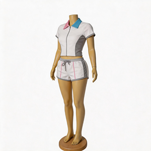 Conjunto de Dos Piezas de Moda para Mujer 2026: Chaqueta con Cierre y Bloques de Color y Pantalones Cortos a Juego, con Logotipo Personalizado en Pedrería, OEM ODM - Product Image 3