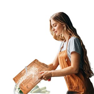 Tabla de madera creativa estilo occidental para bistec, con cubiertos, bandeja para salsa, bandeja de madera maciza para pizza, bandeja para frutas y pan con correas. - Product Image 5